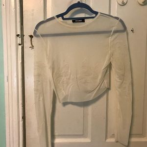 Sheer white crop top with bead detailing